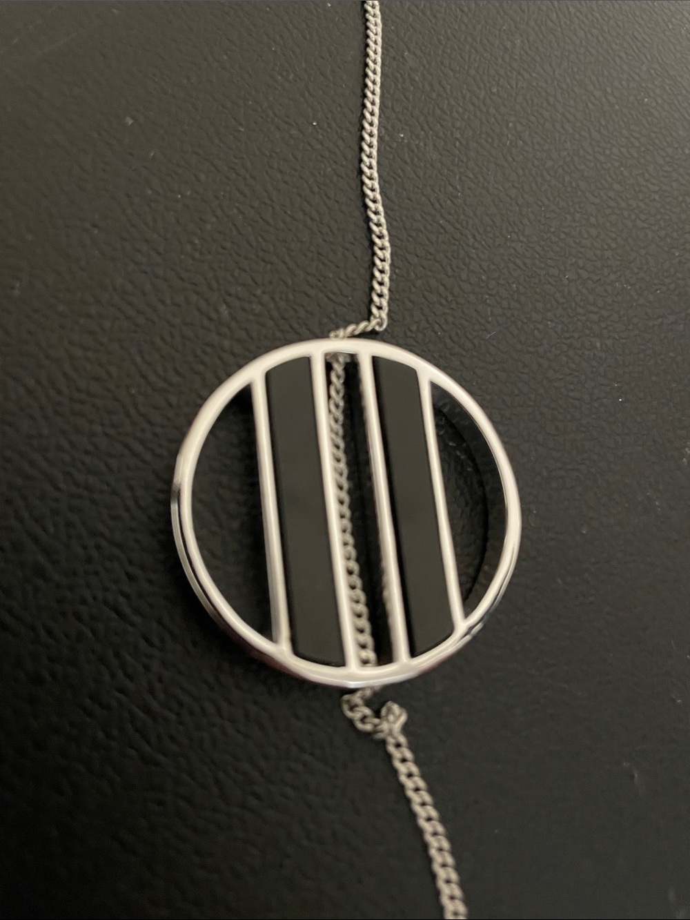Jenny Bird Silver Colour Necklace with Circular Black Bar Pendant - Picture 2 of 5